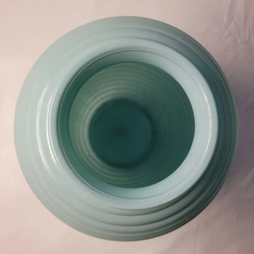 Christopher Stuart Ribbed Ceramic Vase‎ Blue Portugal Beehive Texture MCM Style